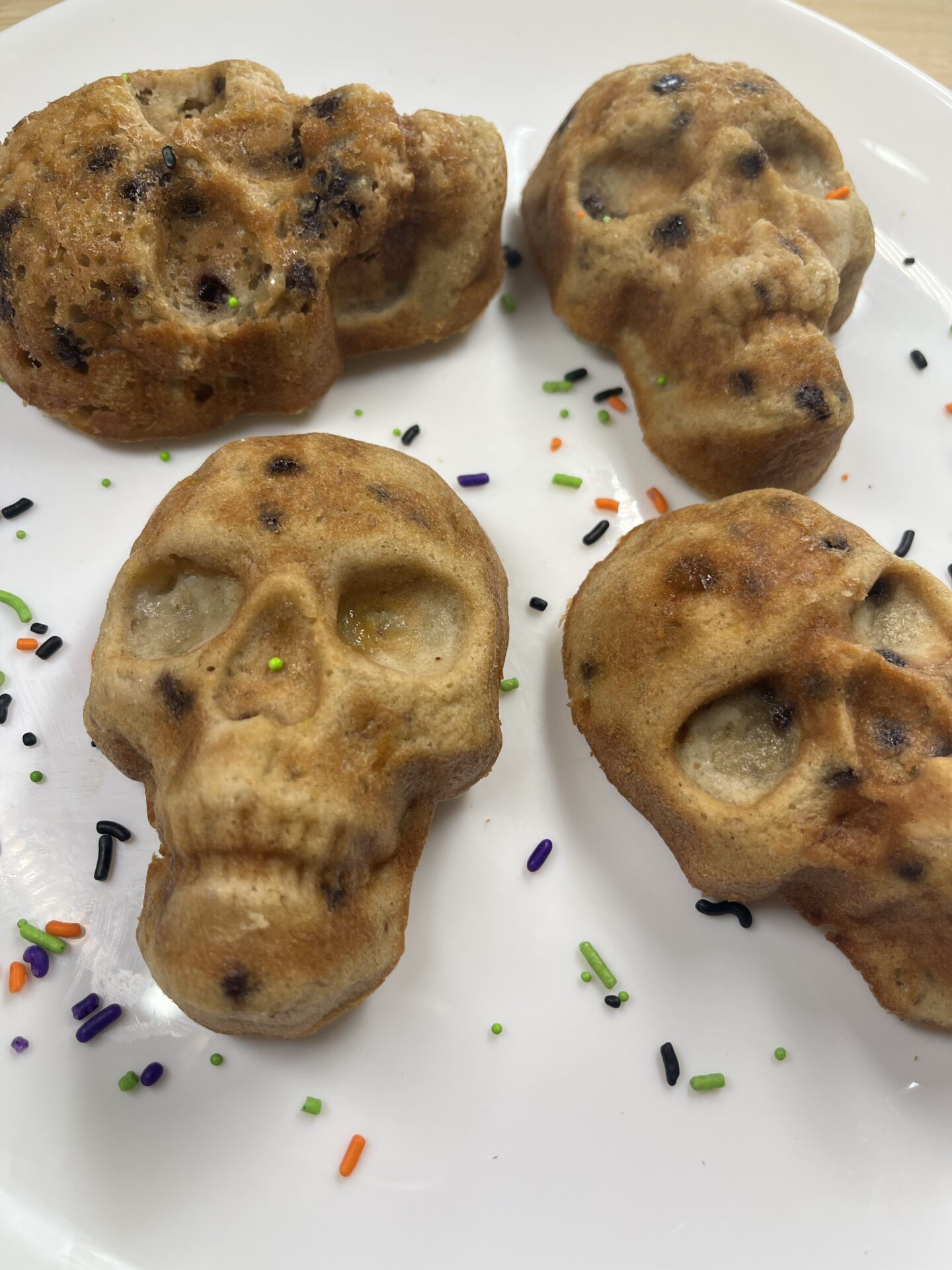 skull shaped banana chocolate chip muffins